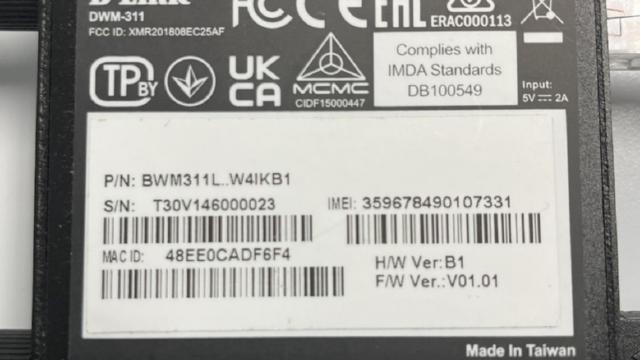 D-Link DWM-311 4G  Underside and Serial Number